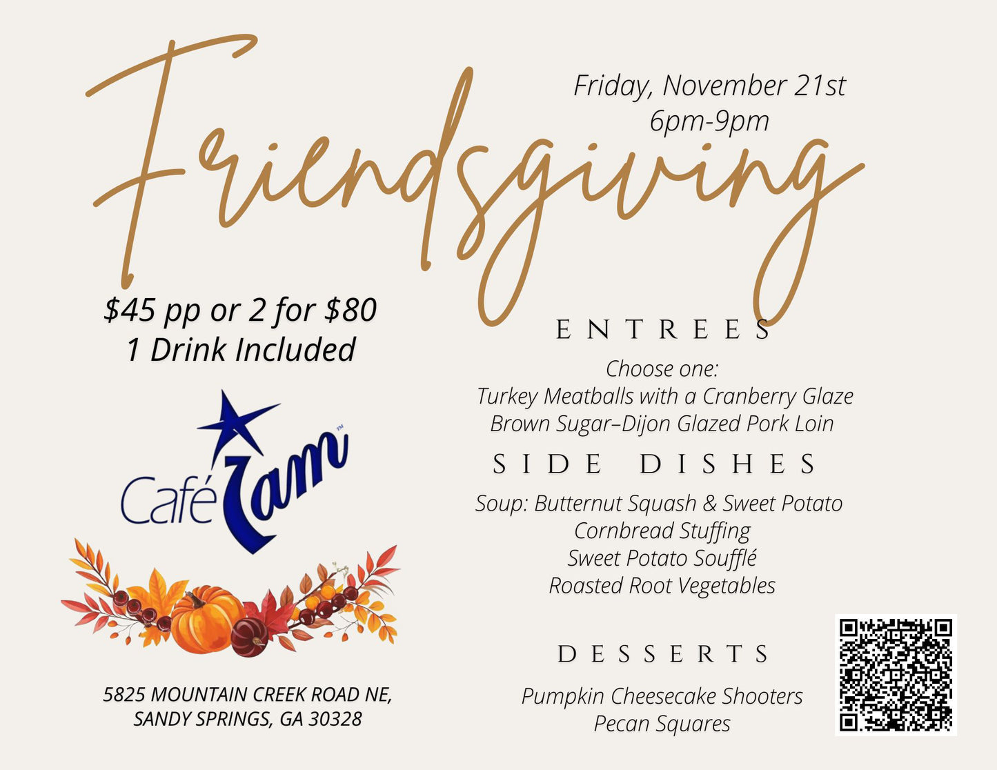 FriendsGiving Dinner at Cafe I Am/Sandy Springs
