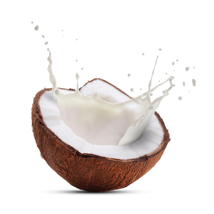 Halved coconut showing its white flesh