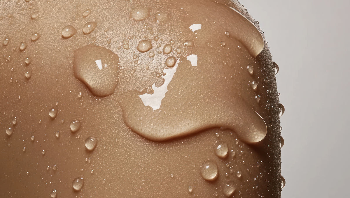 Water droplets resting on skin