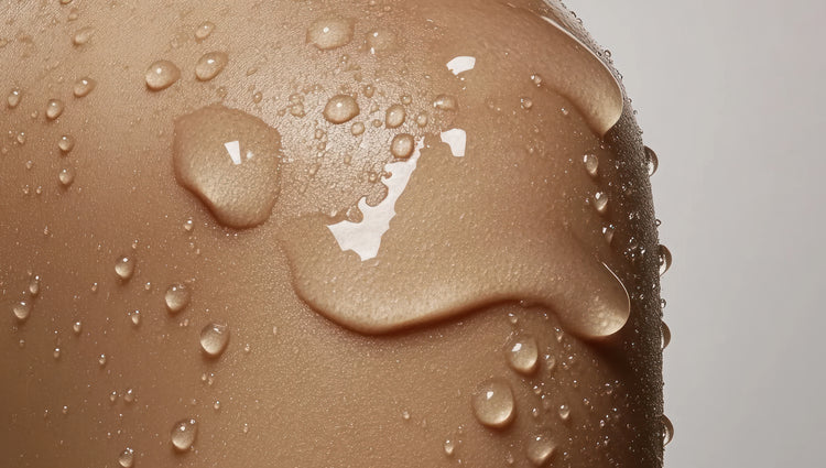 Water droplets resting on skin